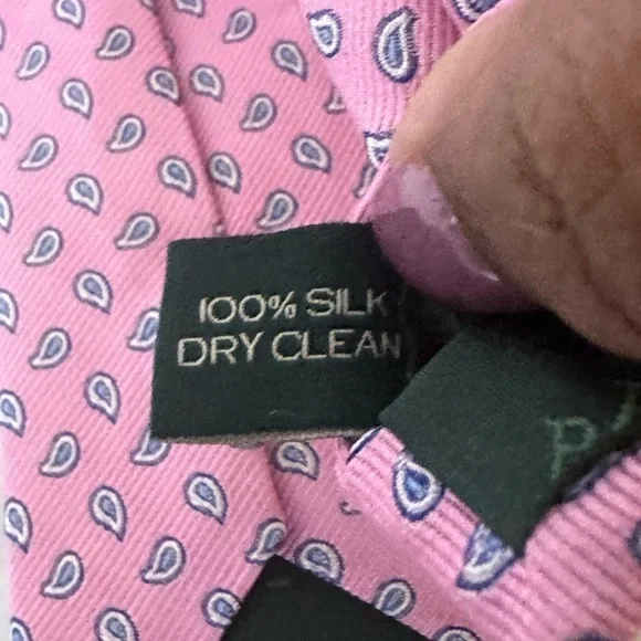 Lauren Ralph Lauren pink paisley skinny silk necktie - Picture 3 of 3